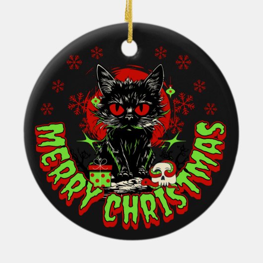 Horror Fan Kerstkat Keramisch Ornament (Achterkant)