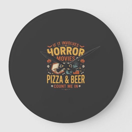 Horror Films Pizza Bier Halloween Design_1 Grote Klok (Voorkant)