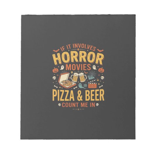 Horror Films Pizza Bier Halloween Design_1 Notitieblok (Voorkant)