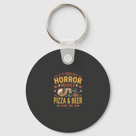 Horror Films Pizza Bier Halloween Design_1 Sleutelhanger (Voorkant)