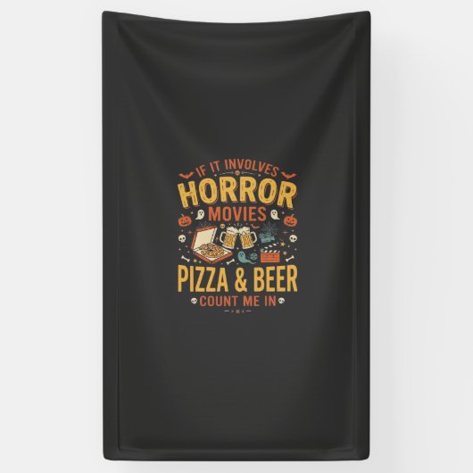Horror Films Pizza Bier Halloween Design_1 Spandoek (Verticaal)
