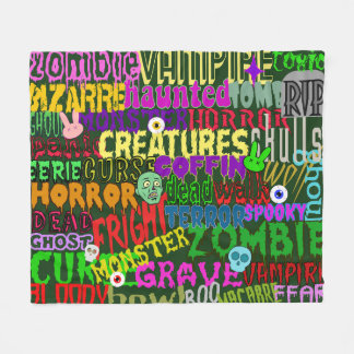 Horror Filmstijl Woorden Collage Groen Fleece Deken