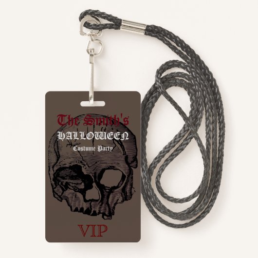 Horror Gothic Skull Halloween Costume Party VIP Badge (Voorkant met draagriem)