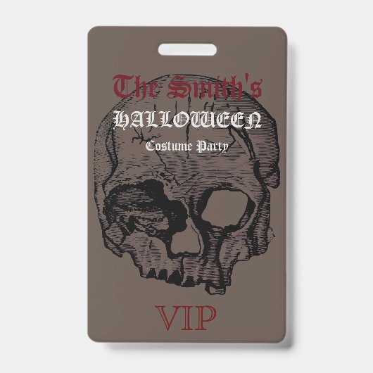 Horror Gotische Schedel Halloween Kostuumfeest VIP Badge (Voorzijde)