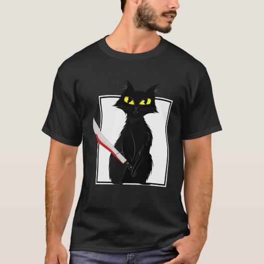 Horror Halloween Party Blood Splatter Knife Black T-shirt (Voorkant)