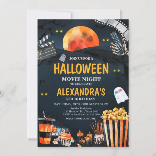 Horror Halloween Scary Movie Night Verjaardagsfees Kaart (Voorkant)