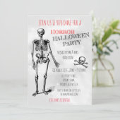 Horror Halloween Skeleton Skull Grey Costume Party Kaart (Staand voorkant)