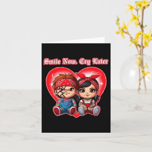 Horror Koppel Smile Now Cry Later Chicano Valentij Kaart (Gele Bloem)