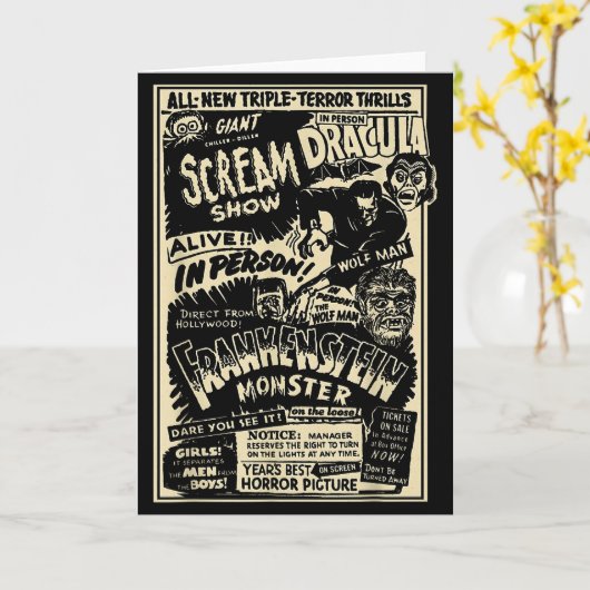 Horror Movie Monster Mummy Dracula Werewolf Franke Kaart (Gele Bloem)