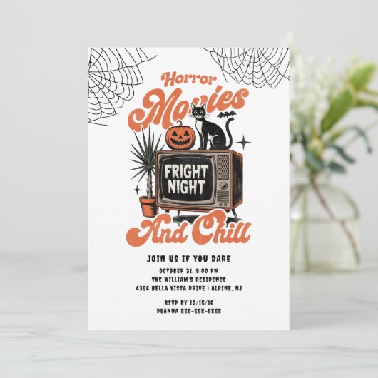Horror Movies Night Party Uitnodiging (Staand voorkant)