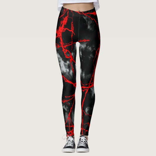 Horror Night Gothic - zwart-wit, rood Leggings (Voorkant)