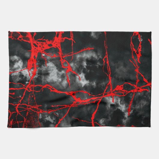 Horror Night Gothic - zwart-wit, rood Theedoek (Horizontaal)