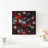 Horror Night Gothic - zwart-wit, rood Vierkante Klok (Huis)