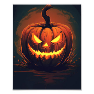 Horror Pumpkin Halloween Foto Afdruk