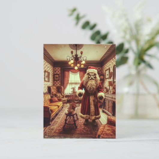 Horror Santa  Woonkamer AI Generated Art Briefkaart (Staand voorkant)