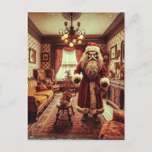 Horror Santa  Woonkamer AI Generated Art Briefkaart (Voorkant)