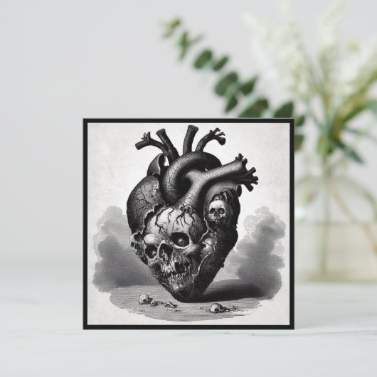  Horror Schedel Hart Valentijn Retro Gothic Kaart (Staand voorkant)