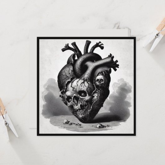  Horror Schedel Hart Valentijn Retro Gothic Kaart (Voorkant / Achterkant in situ)