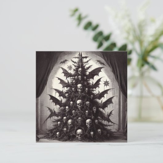 Horror Schedels Kerstboom Goth Kerstmis Feestdagenkaart (Staand voorkant)