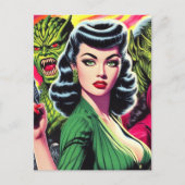  horror Sci-Fi Pulp Girl Briefkaart (Voorkant)