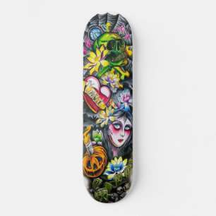 Horror Skull Girl Hart Bloemen Pompoen Skateboard