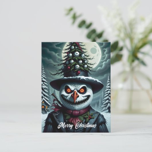 Horror Sneeuwman Kerstmis Feestdagenkaart (Staand voorkant)