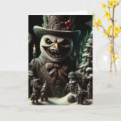 Horror Sneeuwman Kerstmis Kaart (Gele Bloem)