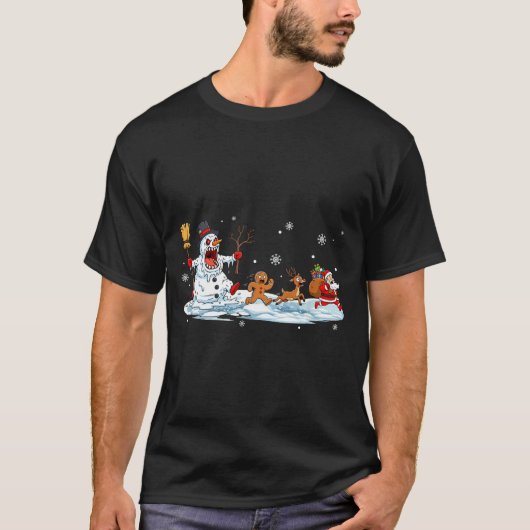 Horror Snowman Christmas Reindeer Gingerbread Sant T-shirt (Voorkant)