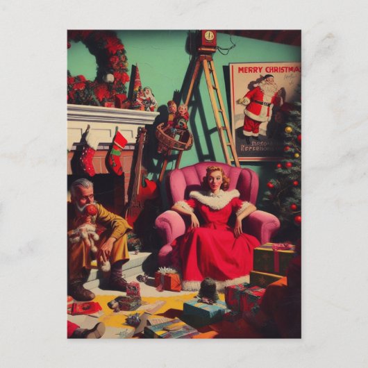 Horror Spooky Kerstmis Retro Familie Portret Briefkaart (Voorkant)