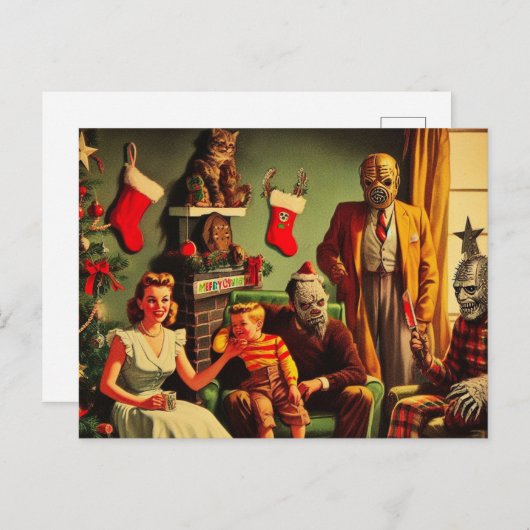 Horror Spooky Kerstmis Retro Familie Portret Briefkaart (Voorkant / Achterkant)
