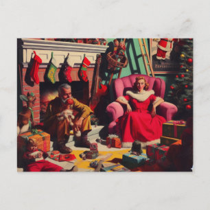 Horror Spooky Kerstmis Retro Familie Portret Briefkaart