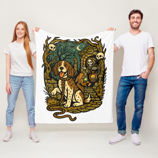 Horror Spooky Skeleton Dog Aesthetic Fleece Deken (In situ)