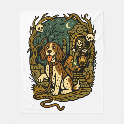 Horror Spooky Skeleton Dog Aesthetic Fleece Deken (Voorkant)