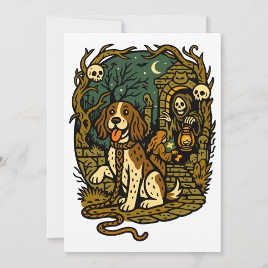 Horror Spooky Skeleton Dog Aesthetic Kaart (Voorkant)