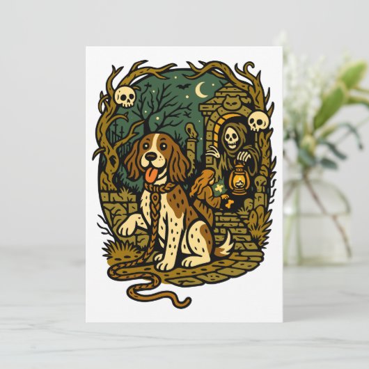 Horror Spooky Skeleton Dog Aesthetic Kaart (Staand voorkant)