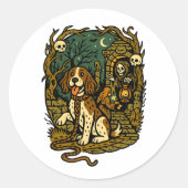 Horror Spooky Skeleton Dog Aesthetic Ronde Sticker (Voorkant)