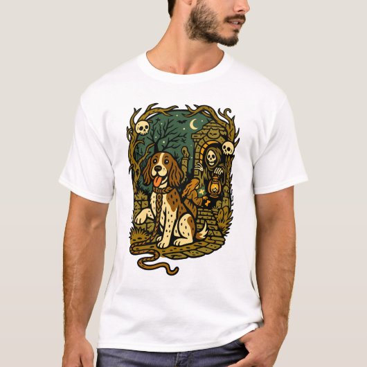 Horror Spooky Skeleton Dog Aesthetic T-shirt (Voorkant)