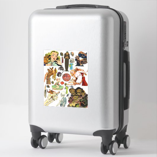 horror strips monsters wezens collage kunst sticker (Koffer)