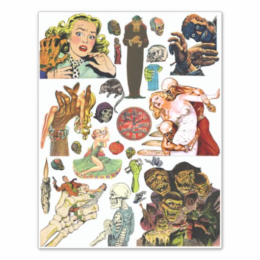 horror strips monsters wezens collage kunst sticker (Voorkant)