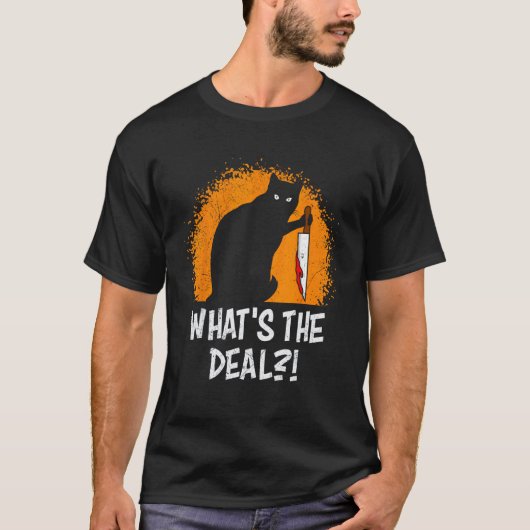 Horror T-shirt Kat met Bloederige Mes Halloween (Voorkant)
