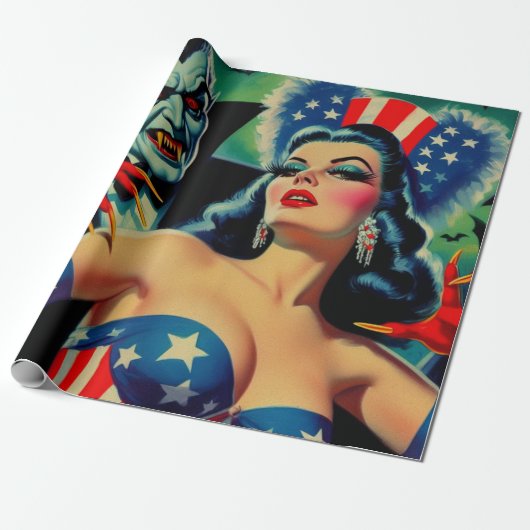  horror vampier meisje cadeaupapier (Uitgerold)