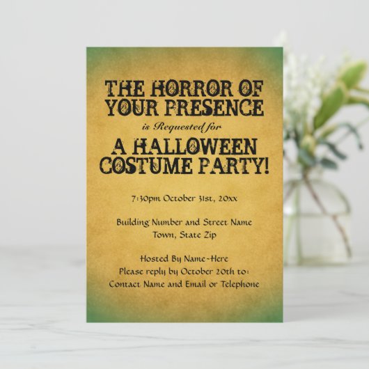 Horror van je aanwezigheid. Halloween Party. Kaart (Staand voorkant)