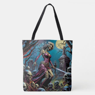 Horror zombie meisje met zwaard tote bag