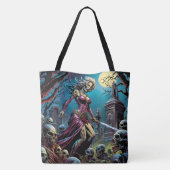 Horror zombie meisje met zwaard tote bag (Achterkant)
