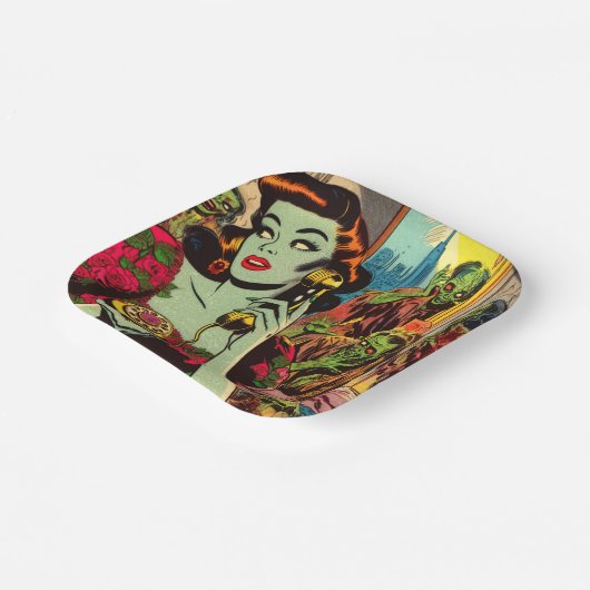  horror zombie strips papieren bordje (Gebogen)