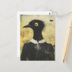Horror Zwarte Vogel in een Zwarte Jurk Fantasy Briefkaart