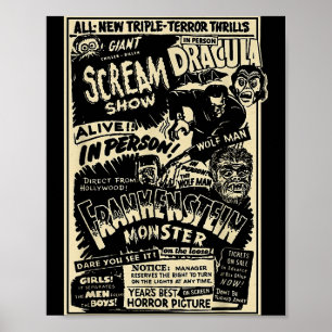 Horrorfilm Monster Mummie Dracula Weerwolf Franken Poster