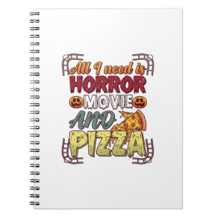 Horrorfilm Pizza Halloween Pompoen Schedel Slice_1 Notitieboek