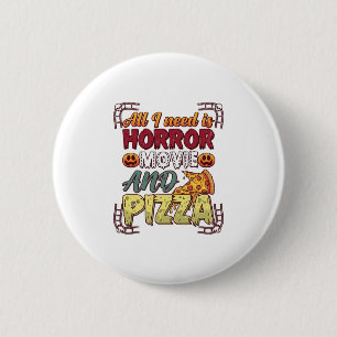 Horrorfilm Pizza Halloween Pompoen Schedel Slice_1 Ronde Button 5,7 Cm