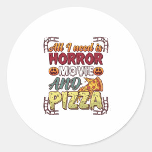 Horrorfilm Pizza Halloween Pompoen Schedel Slice_1 Ronde Sticker